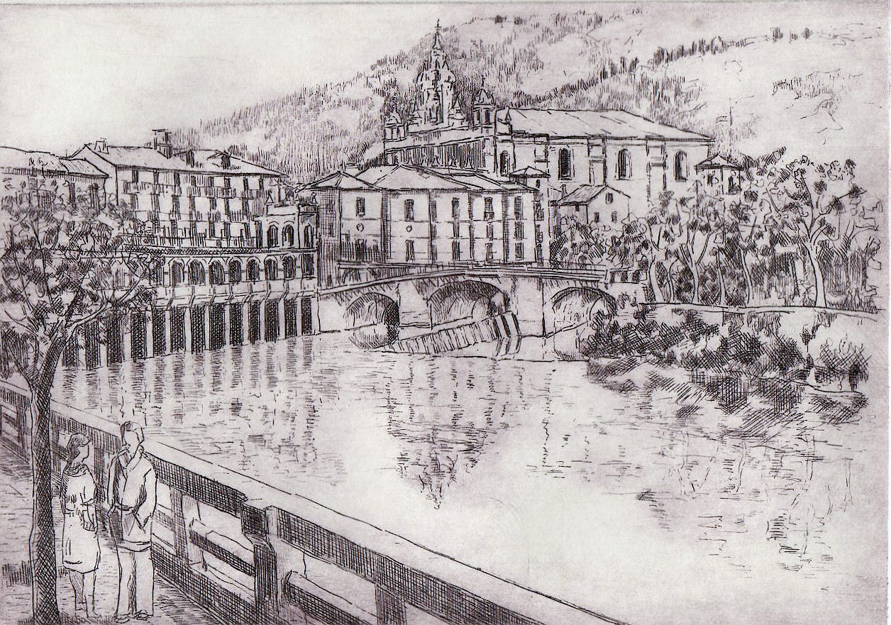 grabado de Tolosa,dibujo,paisaje